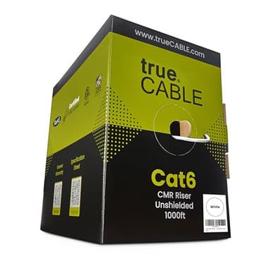 TRUE CABLE Cat6 Riser (CMR), 1000ft, White, 23AWG 4 Pair Solid Bare Copper, 550MHz, ETL Listed, Unshielded Twisted Pair (UTP), Bulk Ethernet Cable