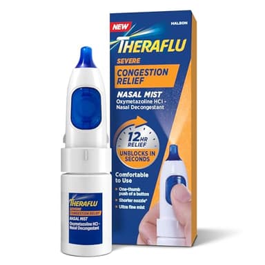 Theraflu Severe Congestion Relief Nasal Mist, Oxymetazoline HCI 0.05% Nasal Decongestant, 12 Hour Relief, Ultra-Fine Mist, 0.34 fl oz