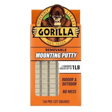Gorilla Mounting Putty, Natural Tan Color, 168 Pre-Cut Squares (Pack of 1) - Non-Toxic Removable & Repositionable Wall Putty
