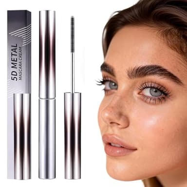 Iron Wand Mascara, 5D Curling Eyelash Iron Mascara with Washable Metal Wands, Waterproof Mascaras Black Volume and Length, Long-lasting Smudge Proof Mascaras for Lengthening Volumizing Eyelashes (1)
