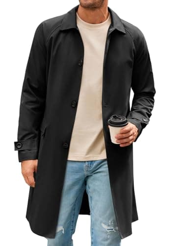 Runcati Mens Trench Coat Slim Fit Single Breasted Long Windbreaker Jacket Classic Lapel Casual Overcoat