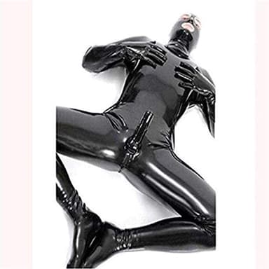 Men Black Mirror Body Sculpting Stereotype Latex All Inclusive Tight Jumpsuit Night Club Bar DS Stage Sexy Cat Suit (M)