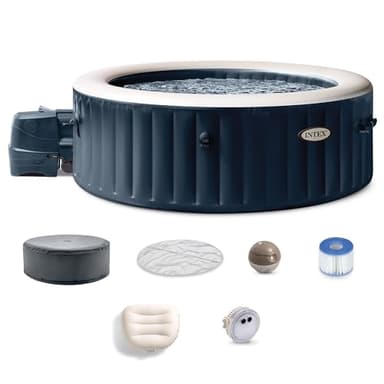 INTEX 28431EP PureSpa Plus Bubble Massage Inflatable Spa Set: Includes Energy Efficient Spa Cover –2 Headrests – LED Light – 6 Person Capacity – 85" x 28"