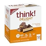 think! Delight Protein Bars, Chocolate Peanut Butter Pie, Low Sugar & Low Carb Gluten-Free Snack, Keto Friendly Snacks, 12 Count (Packaging May Vary)