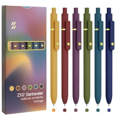 UIXJODO Colorful Pens, 6 Pcs Colored Pens Fine Point Smooth Writing Pen, 0.5mm Colored Ink Gel Pen for Journaling Note Taking Writing, Office School Supplies Gifts for Women (6 Pcs Gold Vintage)