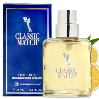 PB ParfumsBelcam Blue Classic Match Eau de Toilette Spray for Men – Modern Citrus Fougere Fragrance, Notes of Melon, Moss and Patchouli, Cologne Alternative, Signature Fragrance – 2.54 Fl Oz