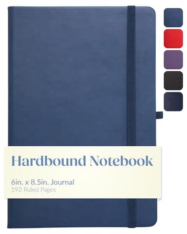 Eccolo Hardbound Writing Journal, Cool Jazz, 192 Pages of White Lined Paper with Elastic Band Closure, Lay Flat Design, Interior Gusset Pocket and Double Bookmarks (Navy Blue, 5.75-x-8.5 Inches)