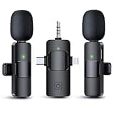 PQRQP 3 in 1 Wireless Microphones for iPhone, Android, Camera, Wireless Lavalier Microphone, Mini Microphone, Noise Canceling Lapel Mic for Interview Video Podcast Vlog YouTube