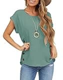 Limerose Women's Short Sleeve Tops Crew Neck Side Button Shirts Casual Loose Fit T-Shirt Mint Green