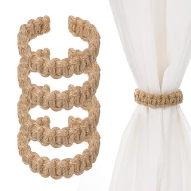 4 Pack Braided Curtain Tiebacks Elegant Boho Rustic Curtain Holdbacks Handmade Tie Backs for Curtains for Sheer Light Weight Drapes Home Bedroom Office Decorative