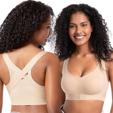 Starmiss Posture Bra for Women Wireless Push Up Bralette Full Coverage Back Support Brasieres, Beige, S