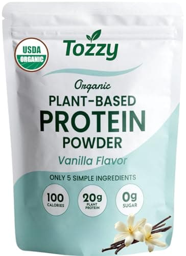 TOZZY Organic Vegan Protein Powder, Vanilla | 16 Servings | 20g Plant-Based Pea Protein | 5 Simple Ingredients | 0g Sugar | Keto | Gluten- & Dairy-Free (1 lb) - Packaging May Vary