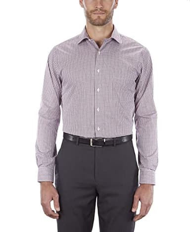 Van Heusen mens Regular Fit Flex Collar Check Dress Shirt, Port, 17.5 Neck 34 -35 Sleeve X-Large US