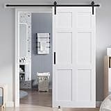 36" x 80" Six Paneled Real Primed Door Slab, 6.6FT Barn Door with Sliding Hardware,Adjustable Floor Guider and Pull Handle,DIY Unfinished Paneled Door,Waterproof (White, 36" x 80")