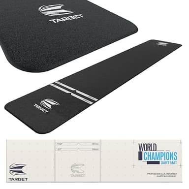 Target Darts Dart Mat - World Champions, Black & White | Dart Oche Mat with Soft Tip and Steel Tip Throw Line Distances | Non Slip Carpet Mats for Floor and Dart Tips Protection | Darts Accessories