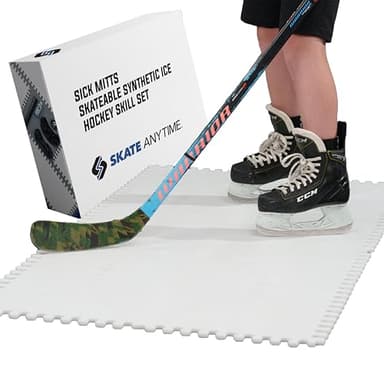 Skate Anytime - Synthetic Ice for Hockey - Skateable Artificial Ice Tiles - Backyard Ice Rink - Expandable (Skateable Synthetic Ice for Hockey Training, Sick Mitts Skill Set (4 Panel) 12.5 sq ft)