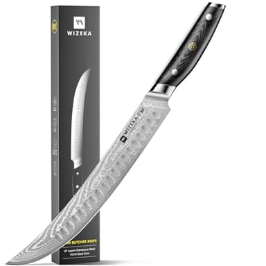 WIZEKA Carving Knife-10 Real Damascus Breaking Knife,Razor Sharp Butcher knife Curved Scimitar Brisket Knife for Meating Cutting with G10 Handle