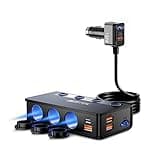 BESTEK 180W Cigarette Lighter Splitter, 3-Socket Cigarette Lighter Adapter with PD36W/65W and QC3.0 18W*4 Charging Ports, LED Voltage Display Super Fast Charger Adapter for 12V/24V Vehicles