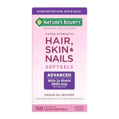 Nature's Bounty Advanced Hair, Skin & Nails, Argan-Infused Vitamin Supplement with Biotin and Hyaluronic Acid, 150 Rapid Release Softgels, 50 Total Servings