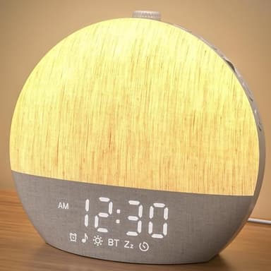 LIORQUE Sunrise Alarm Clock, Digital Alarm Clocks Bedside, 30 Sleep Sounds, Sleep Timer, Adjustable Volume & Brightness,Screen Free Design, Bluetooth, Wake up Light with White Noise for Heavy Sleepers