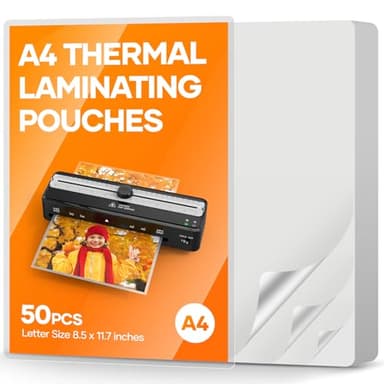 A4 Laminating Pouches, 8.5 x 11.9 Inch (216×303mm) 80 Mic, 50 Pack, Clear Thermal Laminating Sheets for Standard Laminators, Letter, Photo