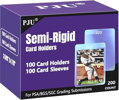 100ct Semi Rigid Card Holders & 100ct Card Sleeves for PSA, SGC, BGS, CSG Graded Card Submissions, Semi Rigid Baseball Cards Sleeves Protectors, PSA Graded Trading Cards Sleeve