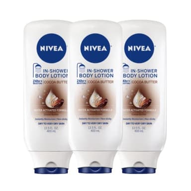 NIVEA Cocoa Butter In Shower Lotion, Body Lotion for Dry Skin, 3 Pack of 13.5 Fl Oz Bottles
