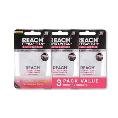 REACH ULTRACLEAN Gentle Gum Care Expanding Floss – Woven, Non-Waxed, PFAS-Free with Vitamin E, for Sensitive Gums, Cinnamon Mint 55YD (3-Pack)