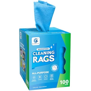 GLIMGLINT Shop Towel, 100 Pack Blue Microfiber Cleaning Cloth, Lint-Free, Ultra Absorbent Reusable Paper Towels for Home, Kitchen, Car, Garage or Shop, Cleaning Rags, 11" x 9"