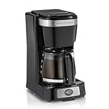Hamilton Beach 5 Cup Drip Coffee Maker with Easy FrontFill Basket, Compact Design, Works with Smart Plugs, Glass Carafe, Auto Pause and Pour, Black & Stainless Steel (46112)