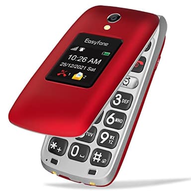 Easyfone Prime-A1 Pro Unlocked 4G Flip Cell Phone for Seniors | Easy-to-Use | Big Buttons | Clear Sound | SOS & Block Button | Photo Speed Dial | SIM Card Included and Charging Dock (Red)
