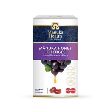 Manuka Health Manuka Honey Lozenges – 15 Blackcurrant Flavored Lozenges – Natural Throat Lozenges Infused with Raw Manuka Honey and Vitamin C for Immune Support