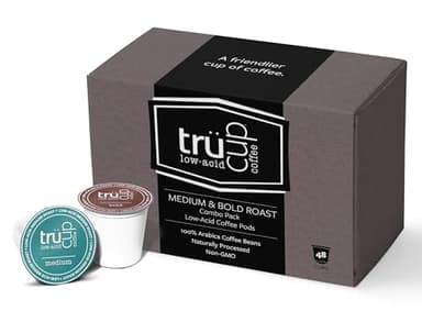 trücup Low Acid Coffee K-Cups - Bold + Medium Roast - Single Serve Coffee Pods - Can Be Gentle on the Stomach (48 Count)