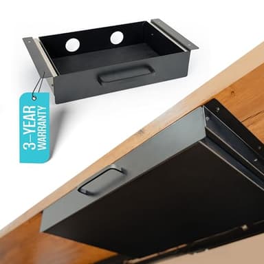 Under Desk Drawer Slide Out Attachment - Carbon Steel Undermount Table Drawer with Cable Management, Pull Out Add-On Storage for Office & Standing Desks (13" x 8" x 2.8")
