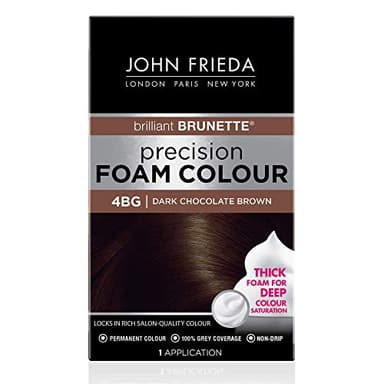 John Frieda Precision Foam Colour, Dark Chocolate Brown 4BG, Full-Coverage Hair Color Kit, Anti-Fade Gray Coverage, Deep Color Saturation Hair Dye, 1 Application