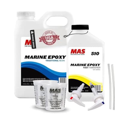 MAS Epoxies Marine Epoxy Resin Kit (38.4 Oz, Fast) 5:1 Total High Performance Resin and Hardener, Perfect for Wood, Carbon Fiber Fabric and Fiberglass Repair Kit for Boats with Cups and Pumps
