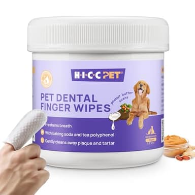 HICC Pet Teeth Cleaning Wipes for Dogs & Cats, Remove Bad Breath by Removing Plaque and Tartar Buildup No-Rinse Dog Finger Toothbrush, Disposable Gentle Cleaning & Gum Care Pet Wipes, 50 Counts