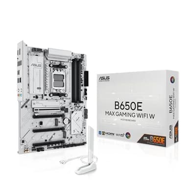 ASUS B650E MAX Gaming WiFi W – AMD B650 AM5 ATX Motherboard, White PCB, DDR5, PCIe 5.0, 3X M.2, Wi-Fi 6E, 2.5Gb LAN, USB 10Gbps Type-C, DisplayPort, HDMI™, BIOS Flashback™, Aura Sync, Advanced AI PC