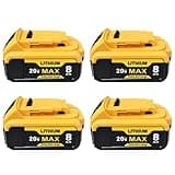 4-Pack Upgrad 8000mAh Replace for Dewalt 20v Max Battery Compatible with DCB200 DCB201 DCB203 DCB207 DCB206 for Dewalt Cordless Power Tools and Chargers