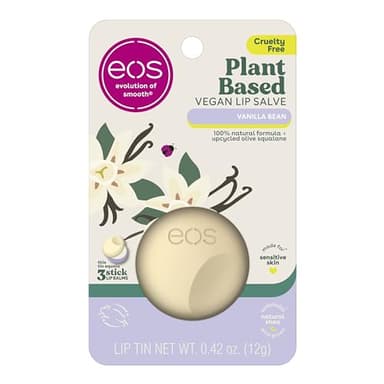 eos Plant-Based Vegan Lip Salve - Vanilla Bean, 100% Natural Formula, Cocoa Butter Lip Balm with Upcycled Olive Squalane, Cruelty-Free, 0.42 oz