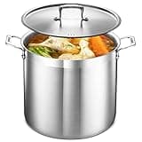 Stockpot – 20 Quart – Brushed Stainless Steel – Heavy Duty Induction Pot with Lid and Riveted Handles – For Soup, Seafood, Stock, Canning and for Catering for Large Groups and Events by BAKKEN