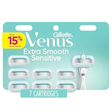 Gillette Venus Extra Smooth Sensitive Women’s Razor Blades for Sensitive Skin, 5-Bladed Razor Refills, 7 Count