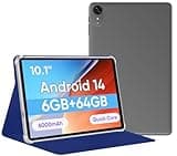 Tablet 10.1 inch, Android 14 Tablets 9(3+6) GB RAM 64GB ROM 1TB Expand, 1280x800 IPS HD Touchscreen,6000mAh Battery, Bluetooth, Dual Camera, GMS, WiFi, Case (Black)