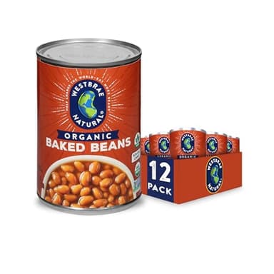 WESTBRAE 16 oz Natural Organic Baked Beans, Source of Plant Based Protein and Fiber, Low Fat, Gluten Free, (Pack of 12)
