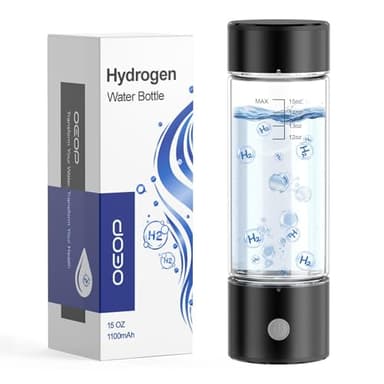 OEOP Hydrogen Water Bottle, 2200PPB in 3 Mins Hydrogen Water Generator, SPE PEM Technology, 14oz Portable Hydro Water Machine for Home, Travel, Gym | Best Health Gift for Family & Friends(Black)