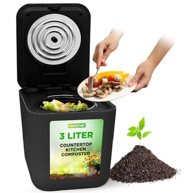NutriChef Electric Kitchen Composter | 3 Quart Food Recycler | Food Waste Compost Bin for Countertop | 1 Button to Compost, Easy to Clean Composter Bucket | Low Noise, Odorless & Auto Clean | Grey