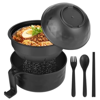 UUGLAM Ramen Bowl Set, Ramen Cooker 33 oz, Ramen Bowls with Chopsticks and Spoon, Microwave Pasta Cooker, College Dorm Essentials for Girls Guys (Black)