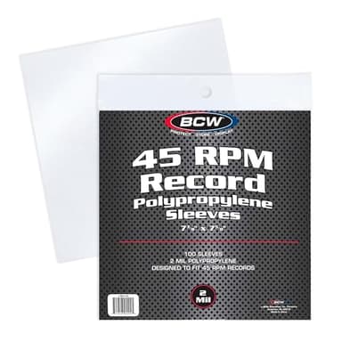 BCW 45 RPM Record Sleeves - 100 Count | Fits Standard 7 Inch Single 45s | Snug-Fit 2 Mil Polypropylene Outer Sleeves | Archival Plastic Covers for Vinyl Record Storage and Protection