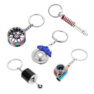 KVAEY 5 PCS Car Parts Model Key Chains, Metal Turbo Keychain Set, Trendy Shock-Absorbent Car Parts Key Chain for Men Women (Blue+Black)