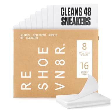 RESHOEVN8R Shoe Wash Detergent Sneaker Laundry Sheets – 16 Loads, Cleans 48 Shoes – Eco-Friendly Shoe Cleaner for Washer – Safe on All Shoes, Laces and Other Shoe Materials